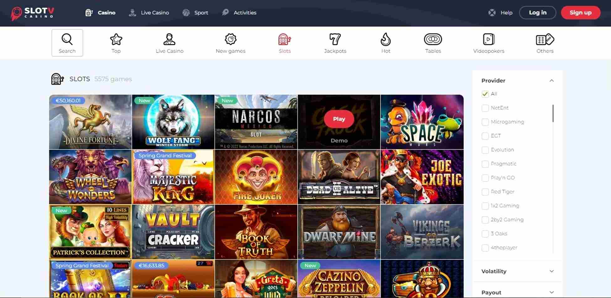 SlotV Casino Games Screenshot