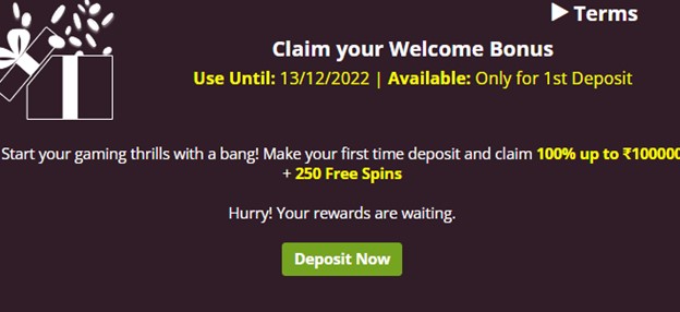 Screenshot showing the 'Claim your Welcome Bonus' window on Lucky Niki
