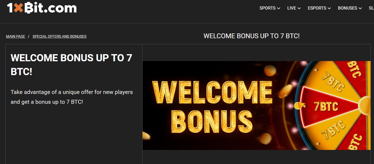 Screenshot of the welcome bonus offered by 1xBit