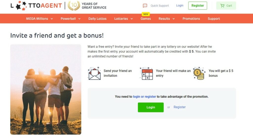 Screenshot of the Refer-a-Friend bonus at Lotto Agent.