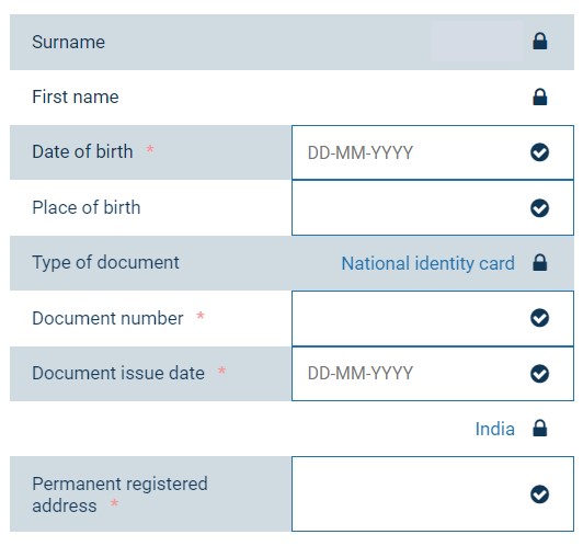 Personal fields on 1xbet website