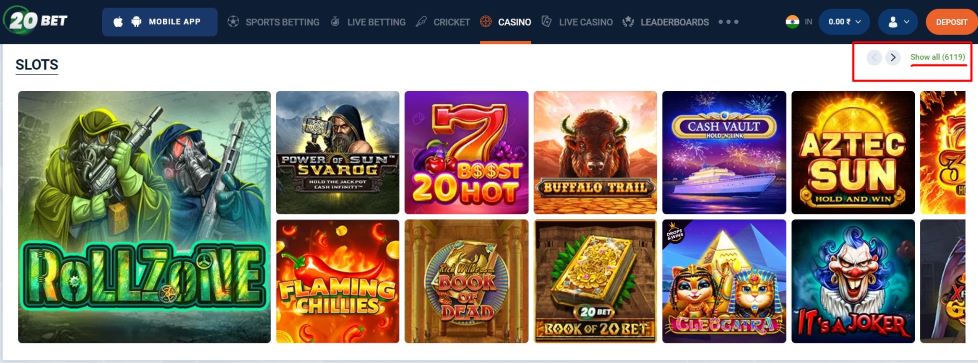 20Bet casino slots section