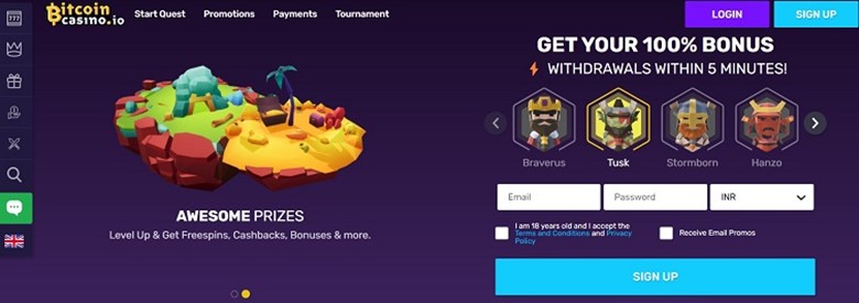 Bitcoincasino.io website homepage