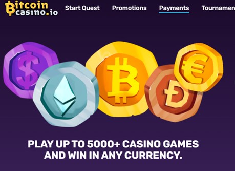 Screenshot of the Bitcoincasino.io payments page