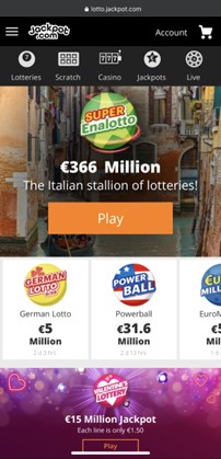 Screenshot from the Jackpot.com mobile app