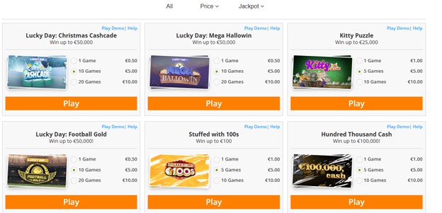 Jackpot.com scratch cards page