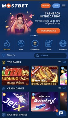 Mostbet app top games section