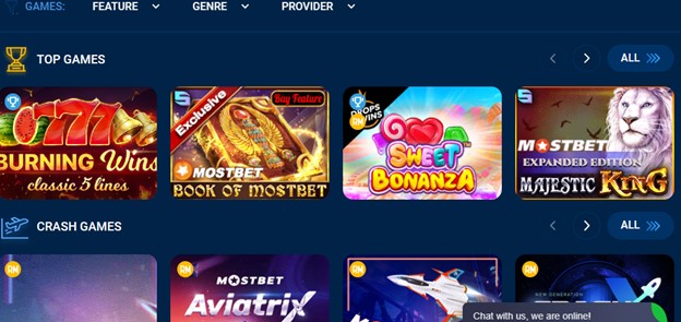 Mostbet top games section