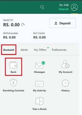 account bank options on bet365