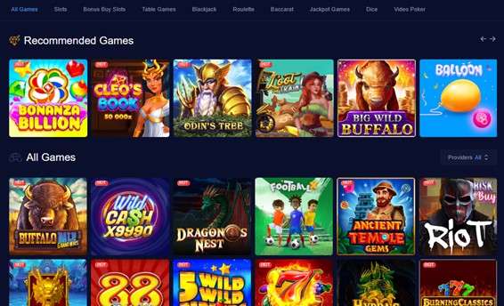 Screenshot of the recommended games on mBit Casino