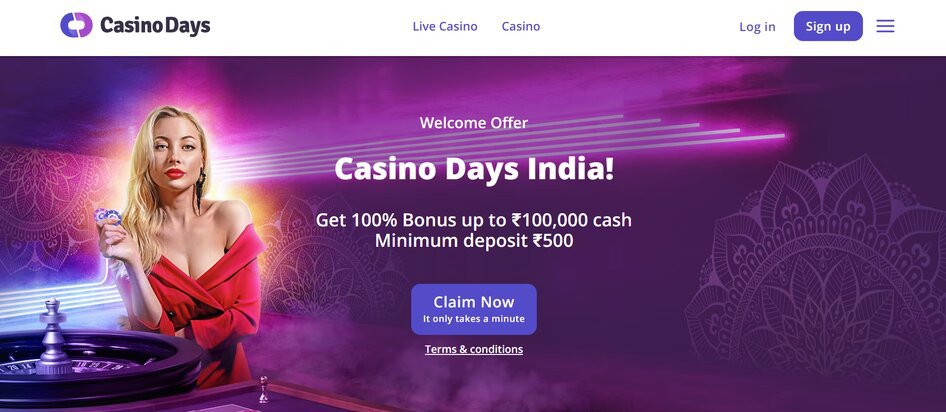 Screenshot of the homepage on Casino Days