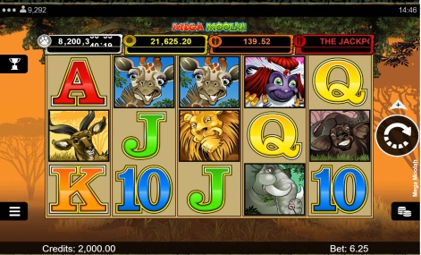 Screenshot of the Mega Moolah game at Casumo