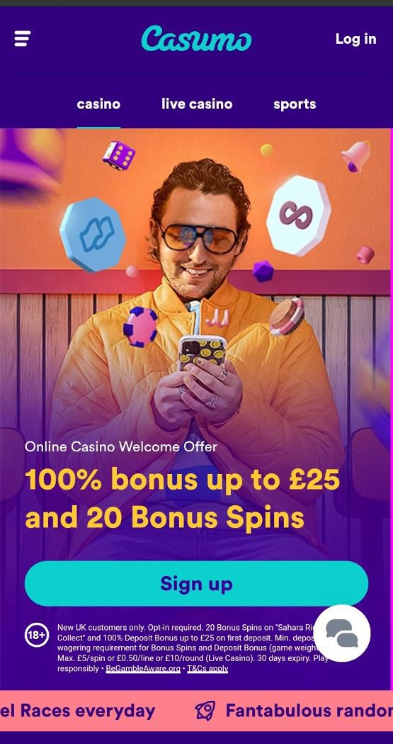 Screenshot of the Casino section at Casumo on mobile