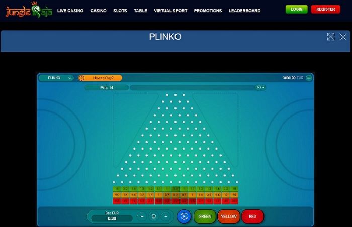 Screenshot of the Plinko game on Jungle Raja