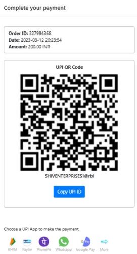 Screenshot displaying UPI QR Code to complete your payment at King567