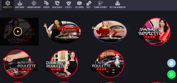 Screenshot of the Roulette section on King567