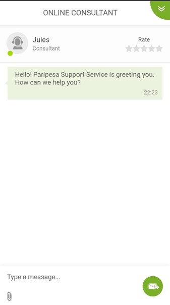 Screenshot of a chat with the PariPesa Support Service