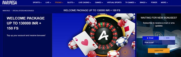 PariPesa welcome package up to 1,30,000 INR + 150 FS