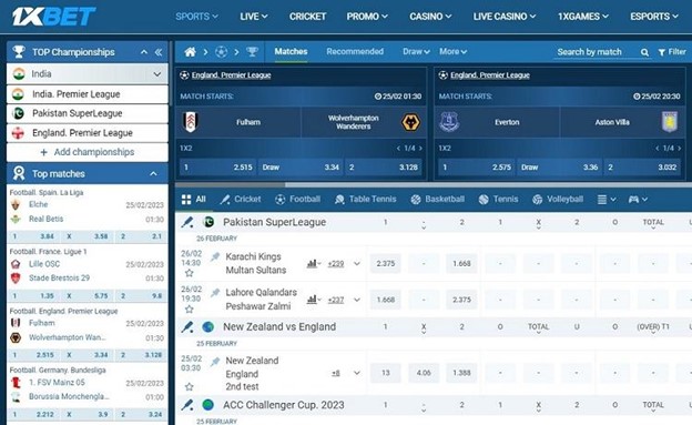 A screenshot of cricket market on 1xbet website