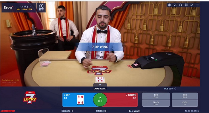 Screenshot from a live game of Lucky 7 at 22Bet