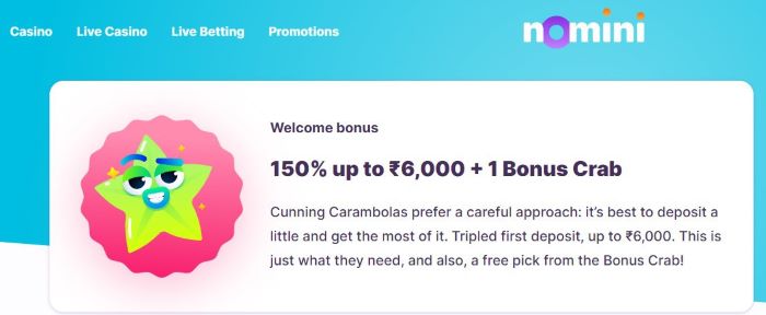 150% Welcome bonus at Nomini