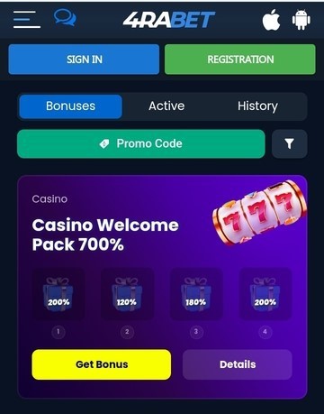 Screenshot of 4rabet's Casino welcome pack