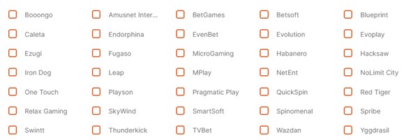 Screenshot of the providers whose games can be found at BetShah