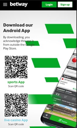 Screenshot of the location from where you can download Betway's app for Android