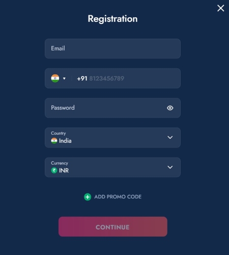 Screenshot showing the Registration window at BlueChip.io