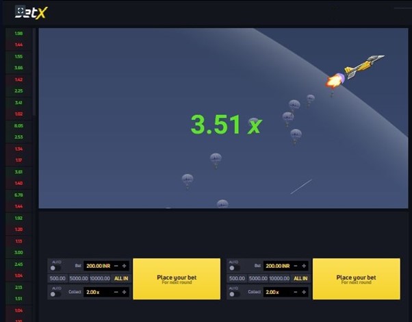 Screenshot of the JetX game from their website