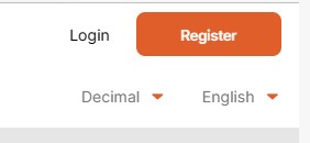 Screenshot of the registration button at BetShah