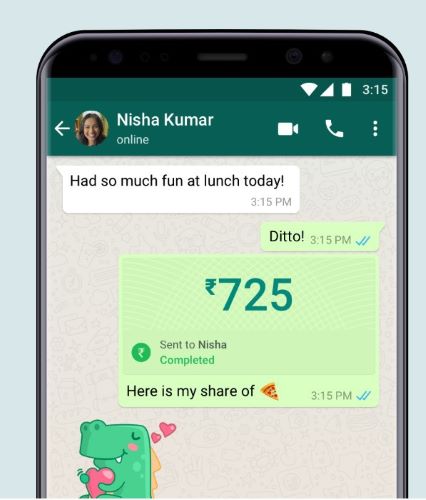 Screenshot of a WhatsApp chat showing a completed payment