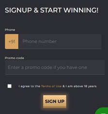Screenshot of the sign-up page at Khelo365