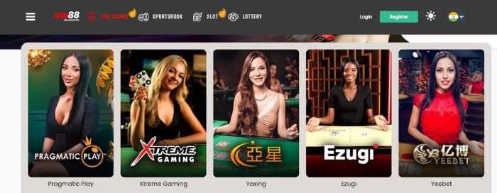 Screenshot of the Live Casino section at UW88