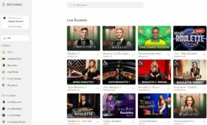 A screenshot of a list of roulette games available on Bitcasino