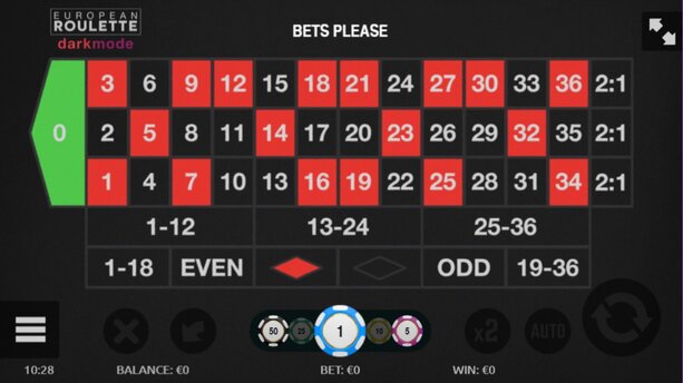 Screenshot of a European roulette game on Casino Days
