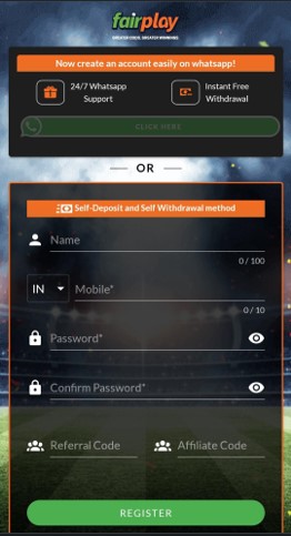 Screenshot of the account creation step on Fairplay