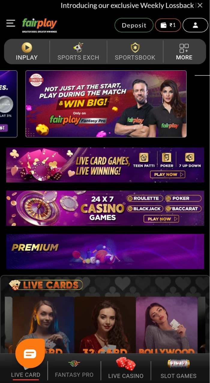 Screenshot of the Deposit tab on Fairplay