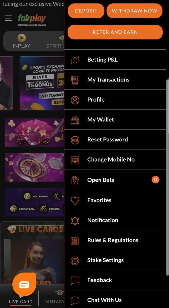 Screenshot of the Withdraw Now tab on Fairplay