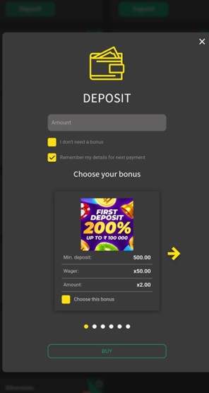 Screenshot of Depositing screen on Rajbet app