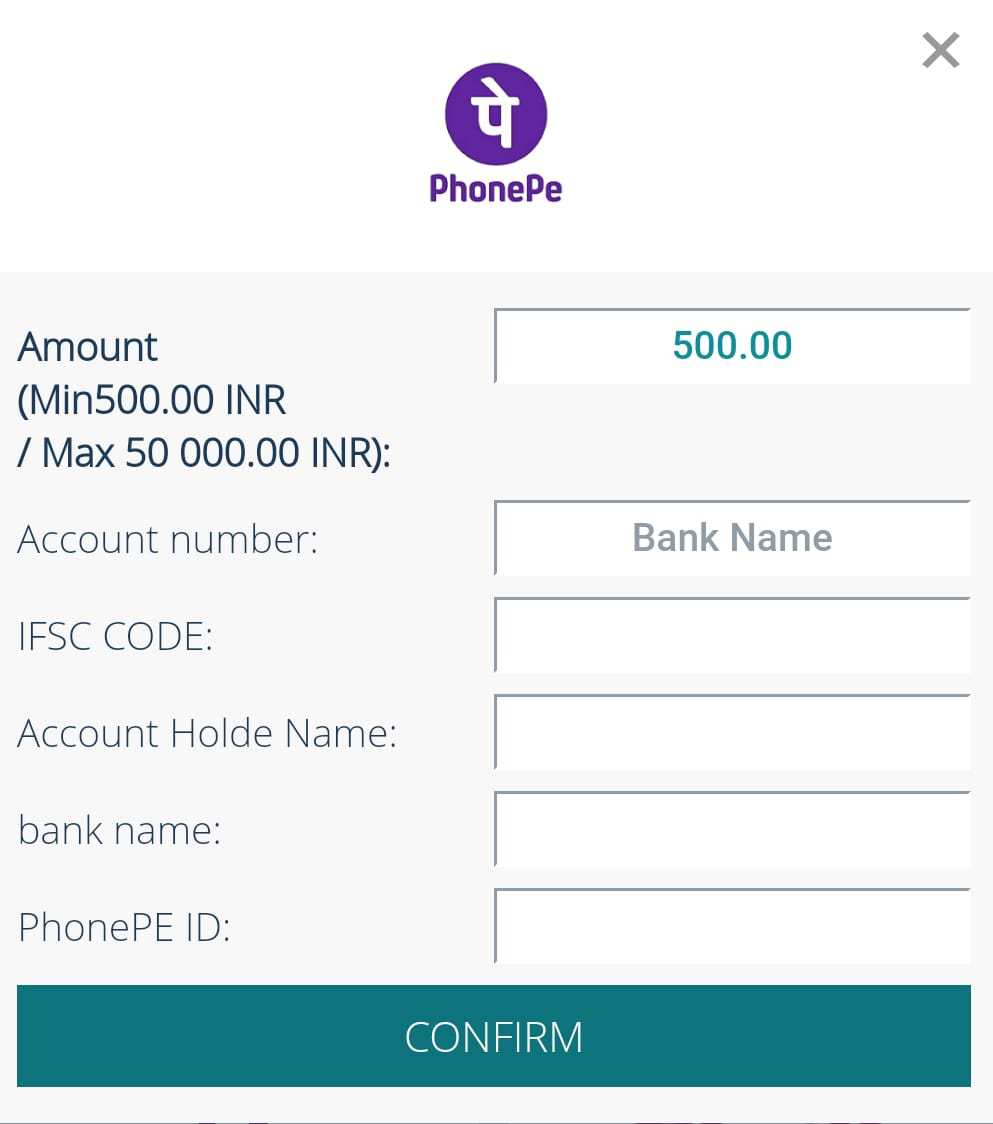 Screenshot of a withdrawal made with PhonePe on the 22Bet application.