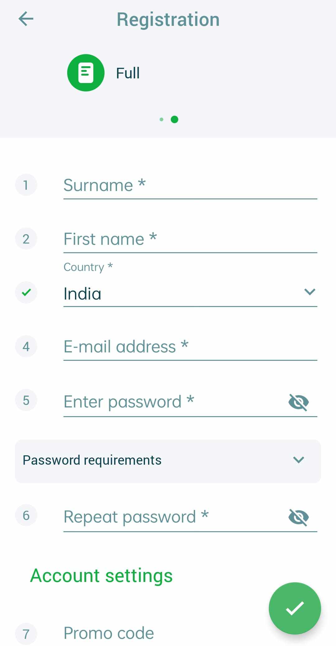 Screenshot showing where to fill in your personal details during registration in full on 22Bet.