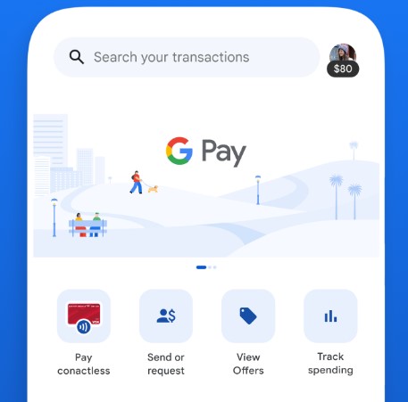 Screenshot of the GooglePay app homepage