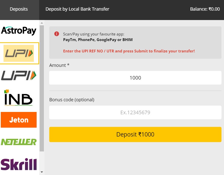 Screenshot from JeetWin, showing where to deposit on an online casino in Bangladesh.