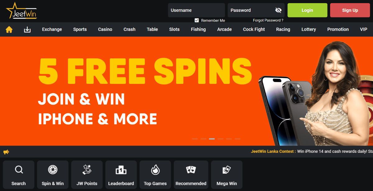 Screenshot of the JeetWin home page, an online casino in Bangladesh.