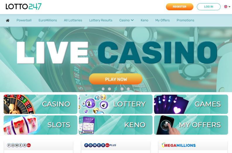 Screenshot of the home page on Lotto247.