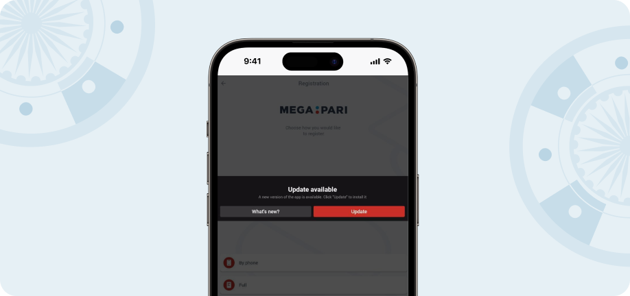 Screenshot showing an update is available for the Megapari android app.