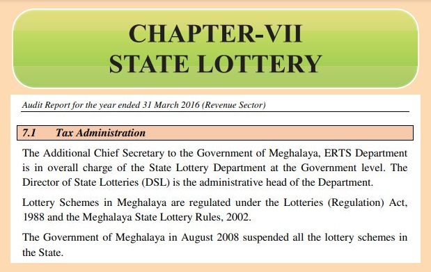 Screenshot of Chapter VII on the Meghalaya State lottery. Section 7.1 on Tax Administration.