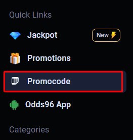 Screenshot of the Promocode section on Odds96.