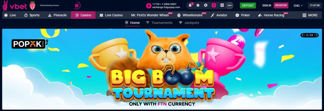 Screenshot of the VBET Casino home page, an online casino in Bangladesh.